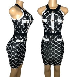 New Black And White Halter Stretchy Women Elegant Slim Fit Dress Size Small